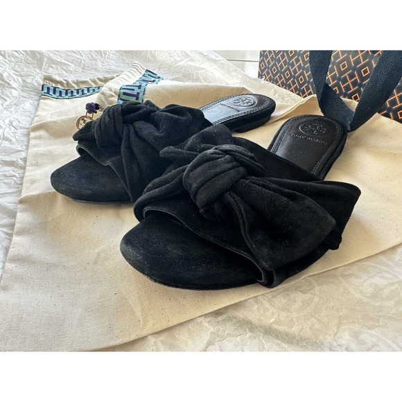 Tory Burch Annabelle Black Bow Slide Suede Sandals Women’s 5M - Picture 2 of 10